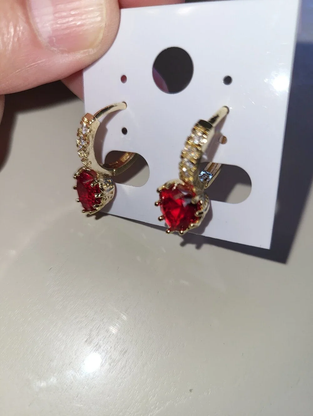Laminated Gold Red Crystal Drop Earrings - Women Jewelry